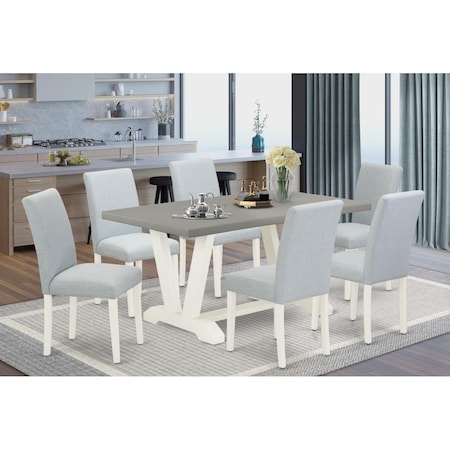East West Furniture 7 Piece V-Style Dinette Set - Linen White V096AB015-7